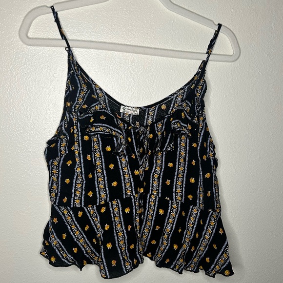 Free People black floral ruffle tank top - Picture 3 of 6